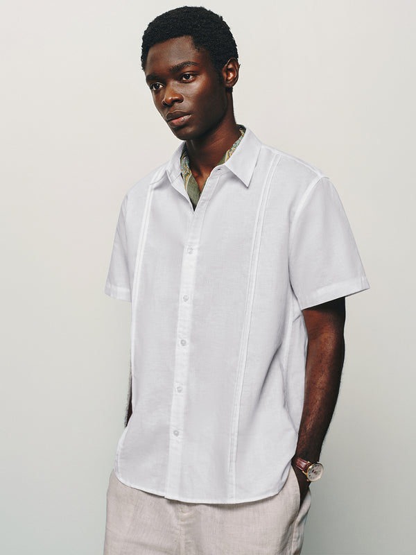 Minimalist Front Pleats Linen Blend Shirt