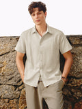 Minimalist Front Pleats Linen Blend Shirt