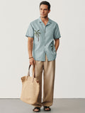 Tropical Embroidered Cuban Collar Linen Blend Shirt