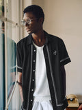 Casual Contrast Embroidery Lyocell-Linen Blend Shirt