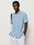 Casual Contrast Embroidery Lyocell-Linen Blend Shirt