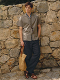 Vacation Casual Hidden Placket Linen Blend Shirt