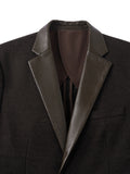 Elevated Leather-Collar Wool Blend Knit Blazer