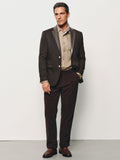 Elevated Leather-Collar Wool Blend Knit Blazer