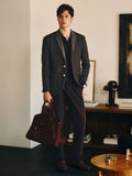 Elevated Leather-Collar Wool Blend Knit Blazer