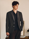 Elevated Leather-Collar Wool Blend Knit Blazer