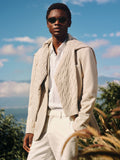 Elevated Leather-Collar Wool Blend Knit Blazer