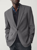 Tailored Fully-Lined Peak-Lapel Wool Blend Blazer