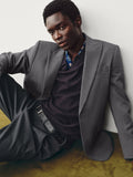 Tailored Fully-Lined Peak-Lapel Wool Blend Blazer