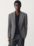 Tailored Fully-Lined Peak-Lapel Wool Blend Blazer