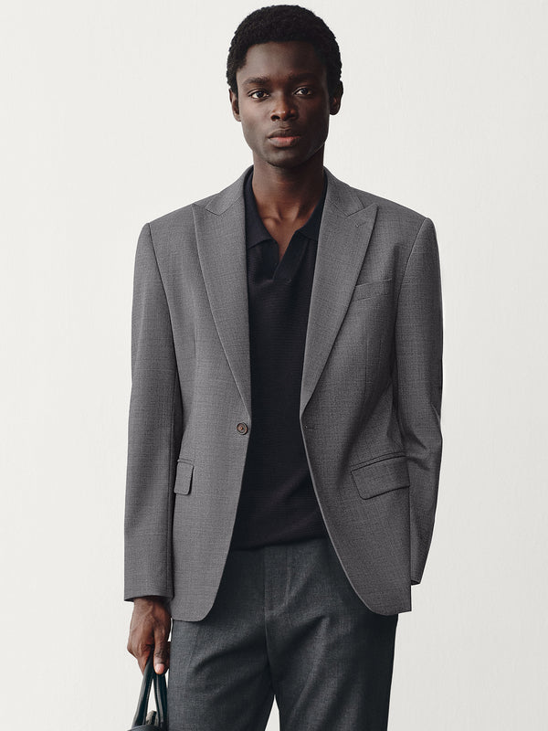 Tailored Fully-Lined Peak-Lapel Wool Blend Blazer