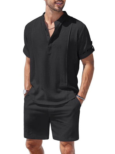Cozy Lightweight Solid Shirt Sets (US Only) Beach Sets coofandy Black S 
