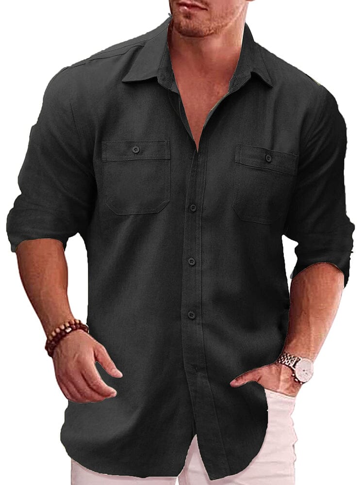 Casual Linen Blend Shirt (US Only) Shirts coofandy Black S 