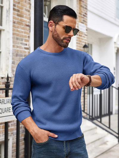 Classic Waffle Knitted Pullover Sweater (US Only) Sweater coofandy Blue S 