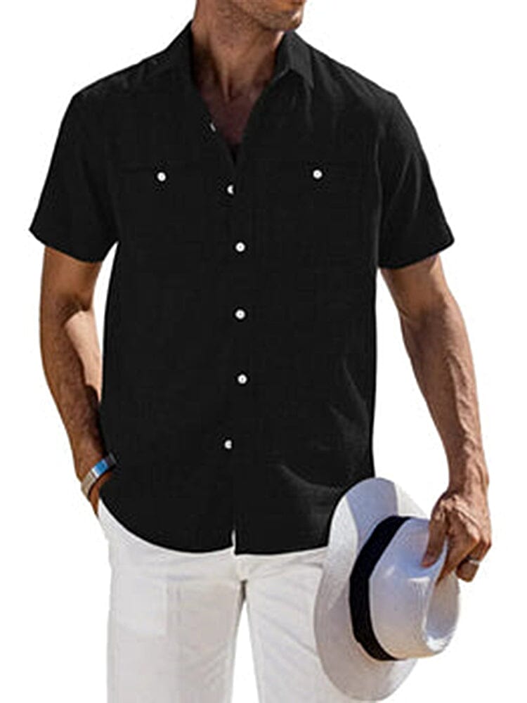 Casual Button Down Solid Linen Shirt (US Only) Shirts COOFANDY Store Black S 