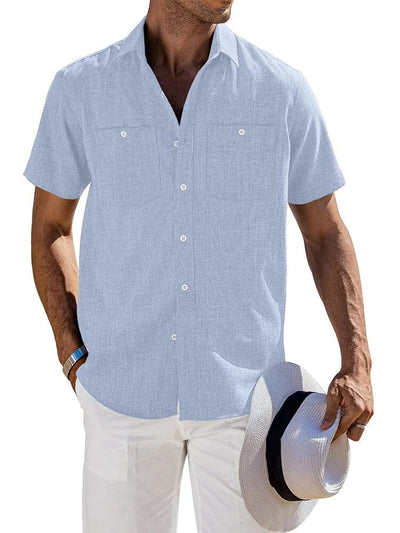 Casual Button Down Solid Linen Shirt (US Only) Shirts COOFANDY Store Sky Blue S 