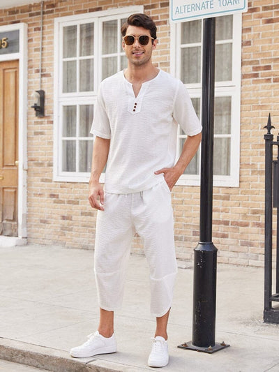 White linen outfit, White linen pants outfit, White outfit for men
