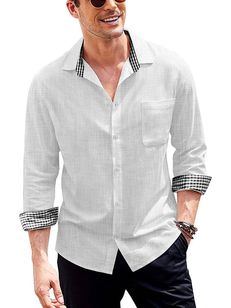 Long-Sleeve Cotton Linen Shirt (US Only) Casual Button-Down Shirts COOFANDY Store White S 