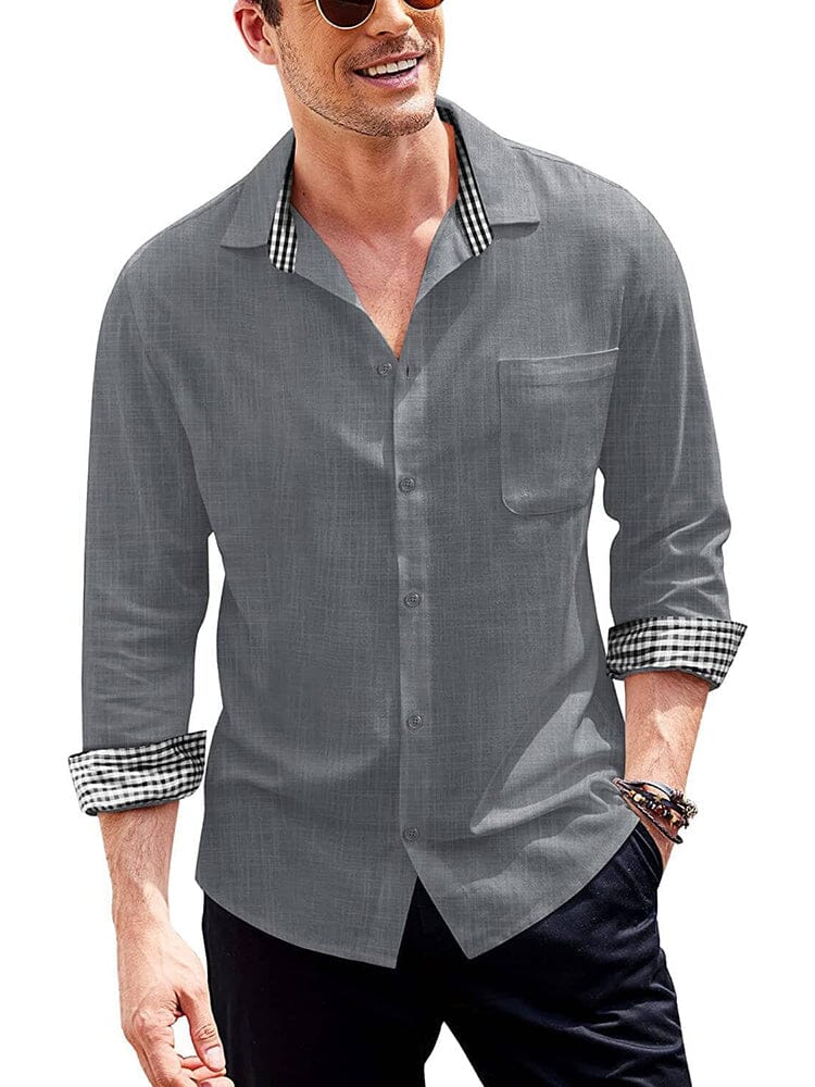 Long-Sleeve Cotton Linen Shirt (US Only) Casual Button-Down Shirts COOFANDY Store Dark Grey S 