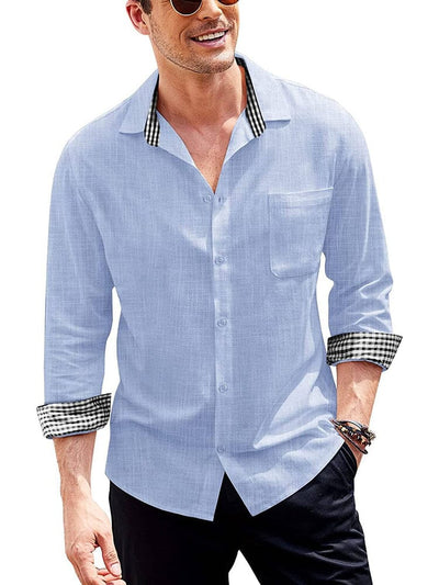 Long-Sleeve Cotton Linen Shirt (US Only) Casual Button-Down Shirts COOFANDY Store Light Blue S 