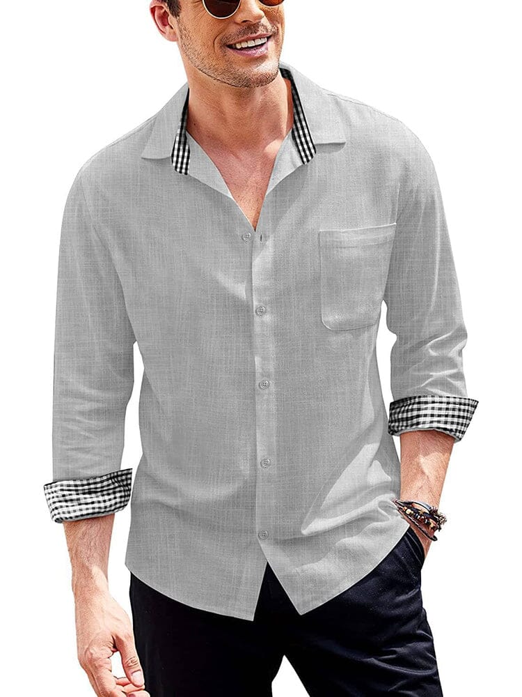 Long-Sleeve Cotton Linen Shirt (US Only) Casual Button-Down Shirts COOFANDY Store Grey S 