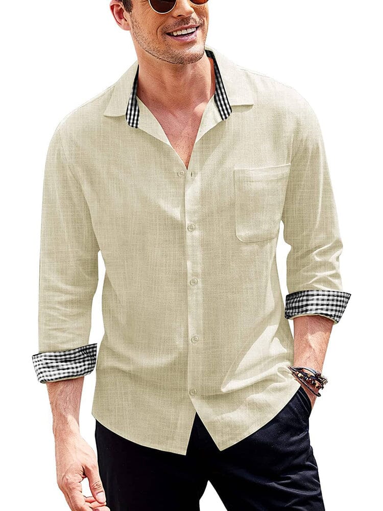 Long-Sleeve Cotton Linen Shirt (US Only) Casual Button-Down Shirts COOFANDY Store Light Khaki S 