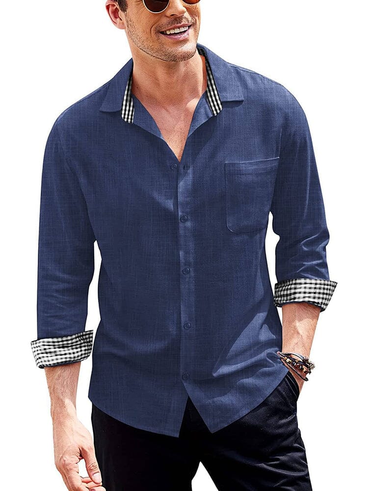 Long-Sleeve Cotton Linen Shirt (US Only) Casual Button-Down Shirts COOFANDY Store Navy Blue S 