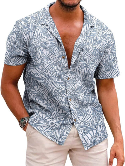 Hawaiian Floral Beach Shirts (US Only) Shirts coofandy Grey- Palm Leaf S 
