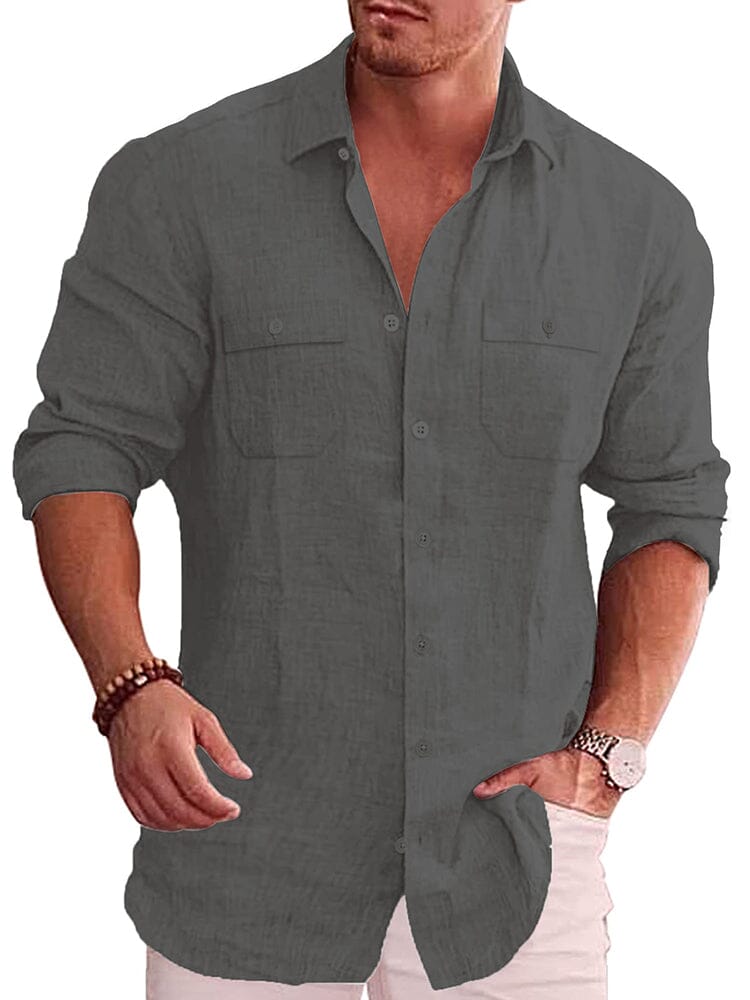 Casual Linen Blend Shirt (US Only) Shirts coofandy Dark Grey S 