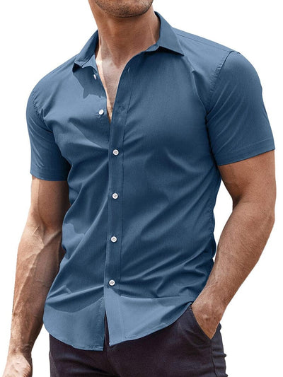 Classic Stretchy Business Shirt Shirts coofandy Grey/Blue XS 