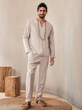 Cozy Linen Blend Shirt Set Sets coofandystore Apricot M 