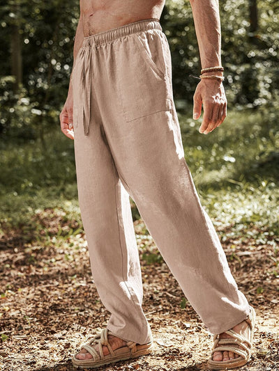 COOFANDY Men's Cotton Linen Pants Elastic Waist Lightweight Casual