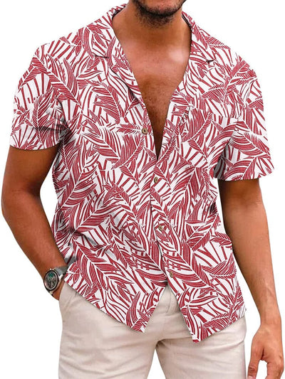 Hawaiian Floral Beach Shirts (US Only) Shirts coofandy Red-Palm Leaf S 