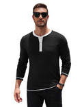 Long Sleeve Contrast Henley Shirt with Pocket (US Only)