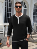 Long Sleeve Contrast Henley Shirt with Pocket (US Only)