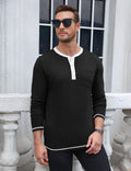 Long Sleeve Contrast Henley Shirt with Pocket (US Only)