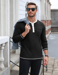 Long Sleeve Contrast Henley Shirt with Pocket (US Only)