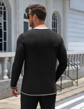 Long Sleeve Contrast Henley Shirt with Pocket (US Only)