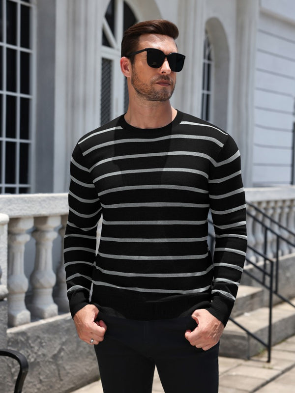 Striped Crewneck Long Sleeve Knit Pullover (US Only)