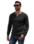 Raglan Sleeve Henley Waffle Knit Pullover Sweater (US Only)