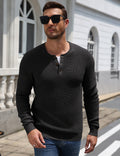 Raglan Sleeve Henley Waffle Knit Pullover Sweater (US Only)