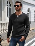 Raglan Sleeve Henley Waffle Knit Pullover Sweater (US Only)
