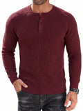Raglan Sleeve Henley Waffle Knit Pullover Sweater (US Only)