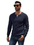 Raglan Sleeve Henley Waffle Knit Pullover Sweater (US Only)