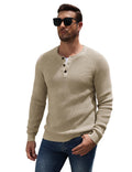 Raglan Sleeve Henley Waffle Knit Pullover Sweater (US Only)