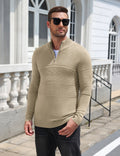 Quarter Zip Casual Knit Mock Neck Pullover Sweater (US Only)