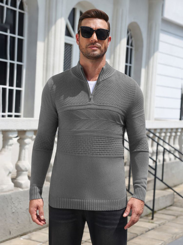 Quarter Zip Casual Knit Mock Neck Pullover Sweater (US Only)
