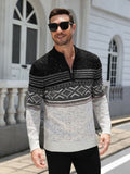 Quarter Zip Fair Isle Pattern Knit Pullover Sweater (US Only)