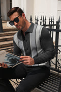 Retro Striped Color Block Polo Cardigan Knit Jacket (US Only)