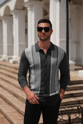Retro Striped Color Block Polo Cardigan Knit Jacket (US Only)